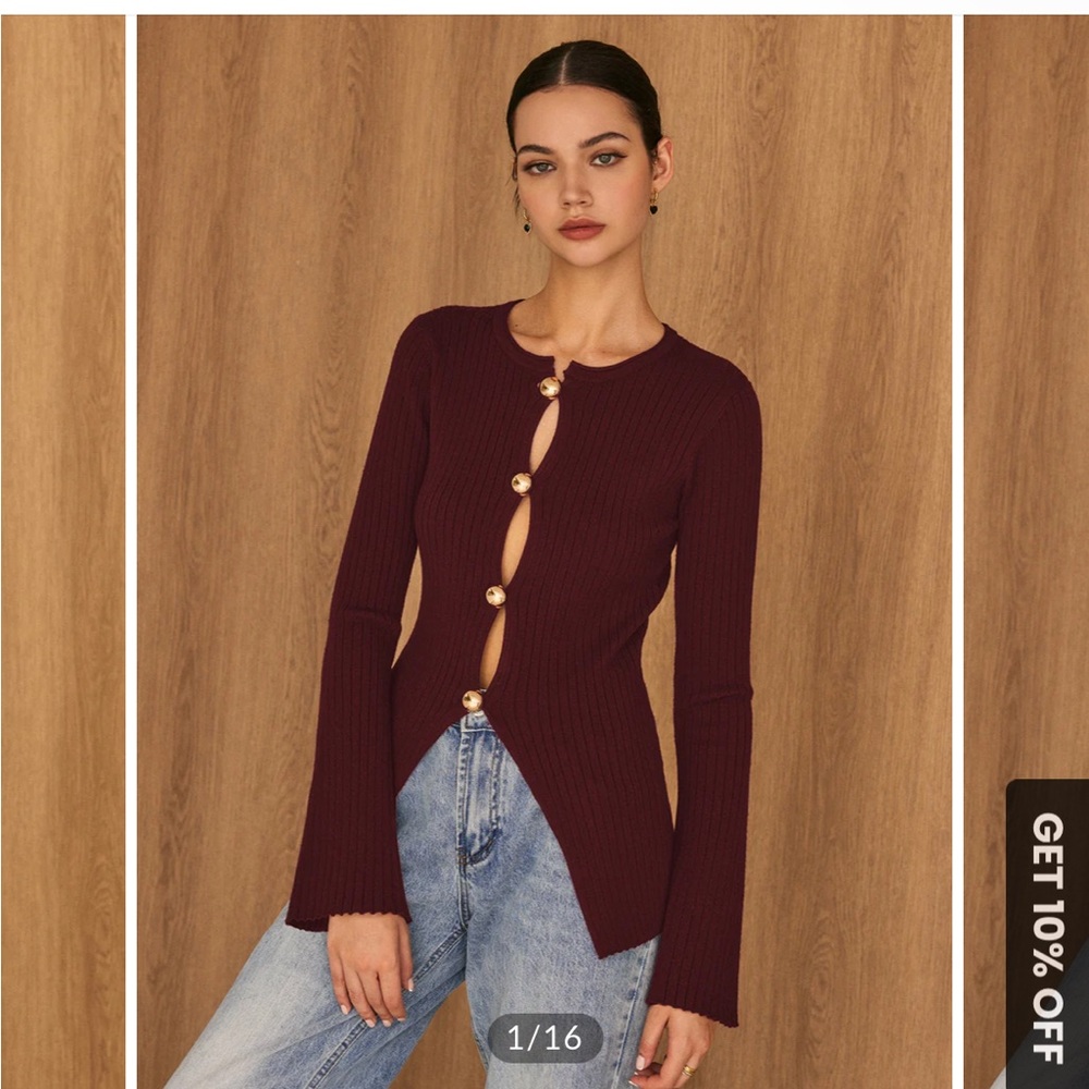 NWT Golden Button Split Knit Top XS